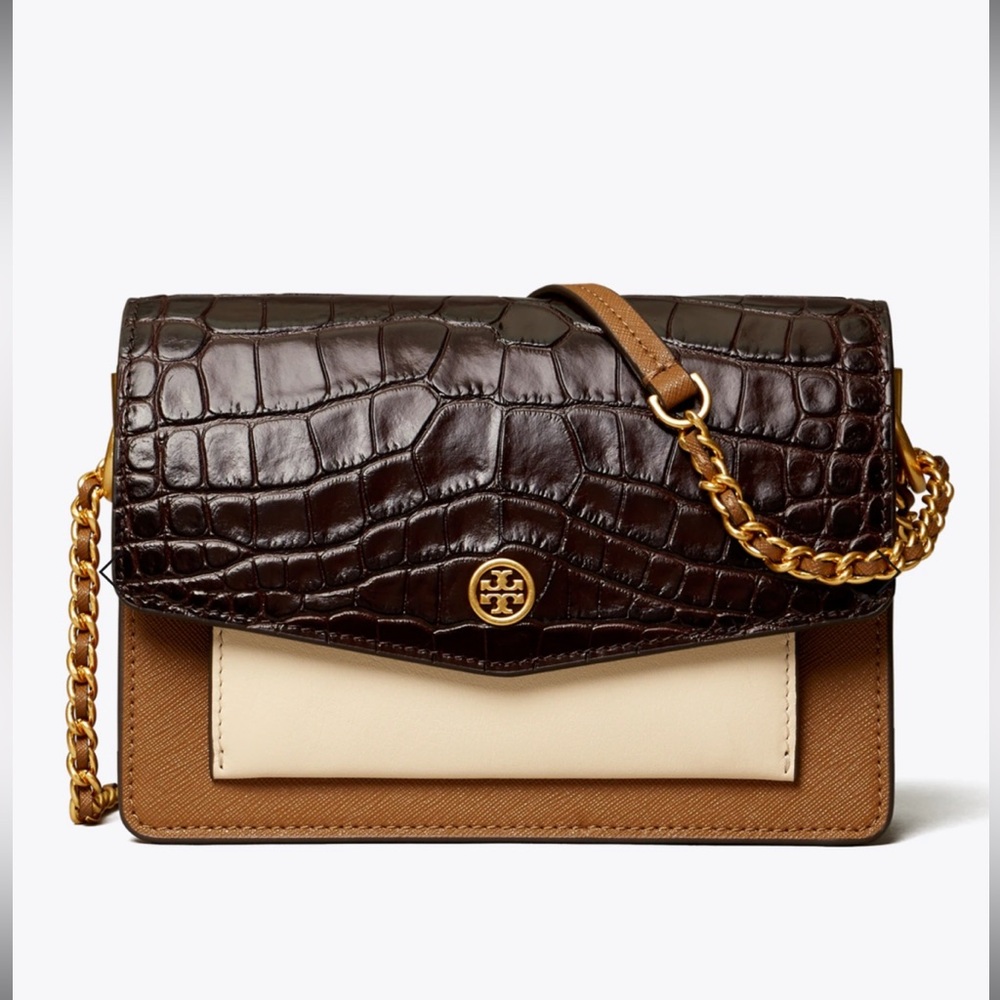 NWT Tory Burch Robinson Embossed Color-Block Mini Shoulder Bag